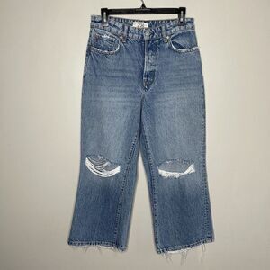 FREE PEOPLE Jeans Womens 28 Crop Wide Leg Rip Knee High Rise Button-Fly
